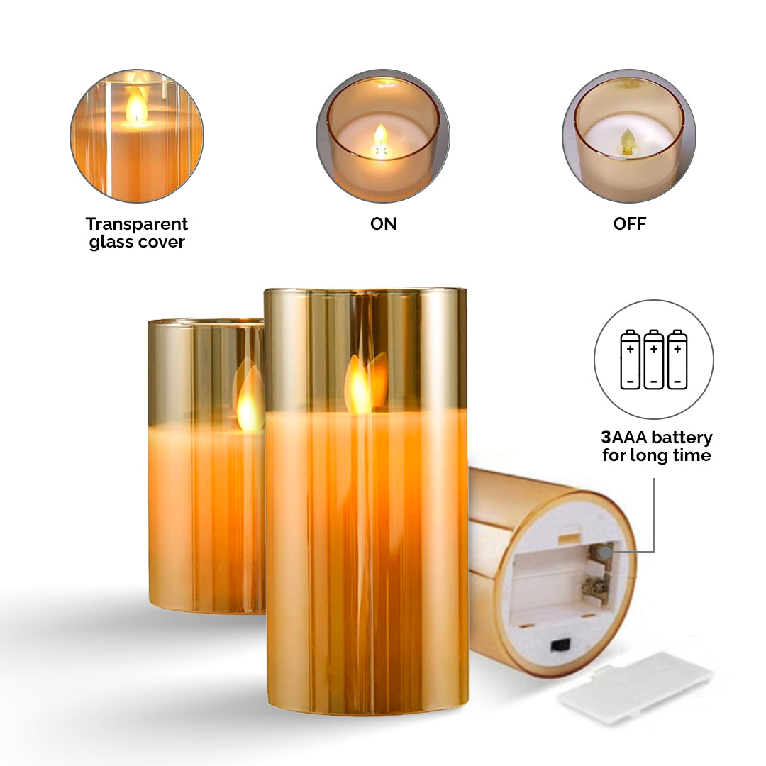 TYOHAAR LED Acrylic Glass Candle (Pack of 3)
