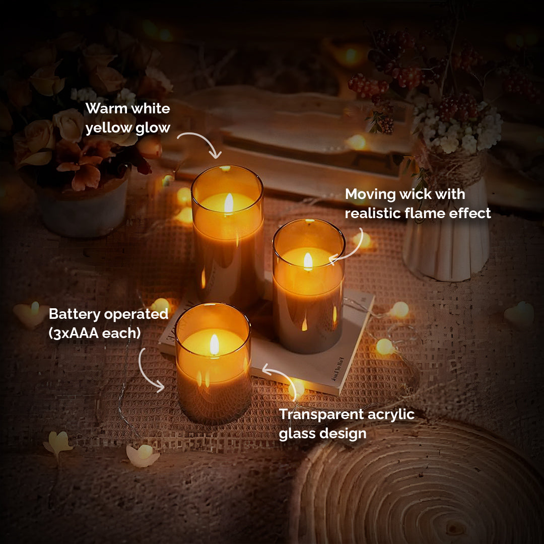 TYOHAAR LED Acrylic Glass Candle (Pack of 3)