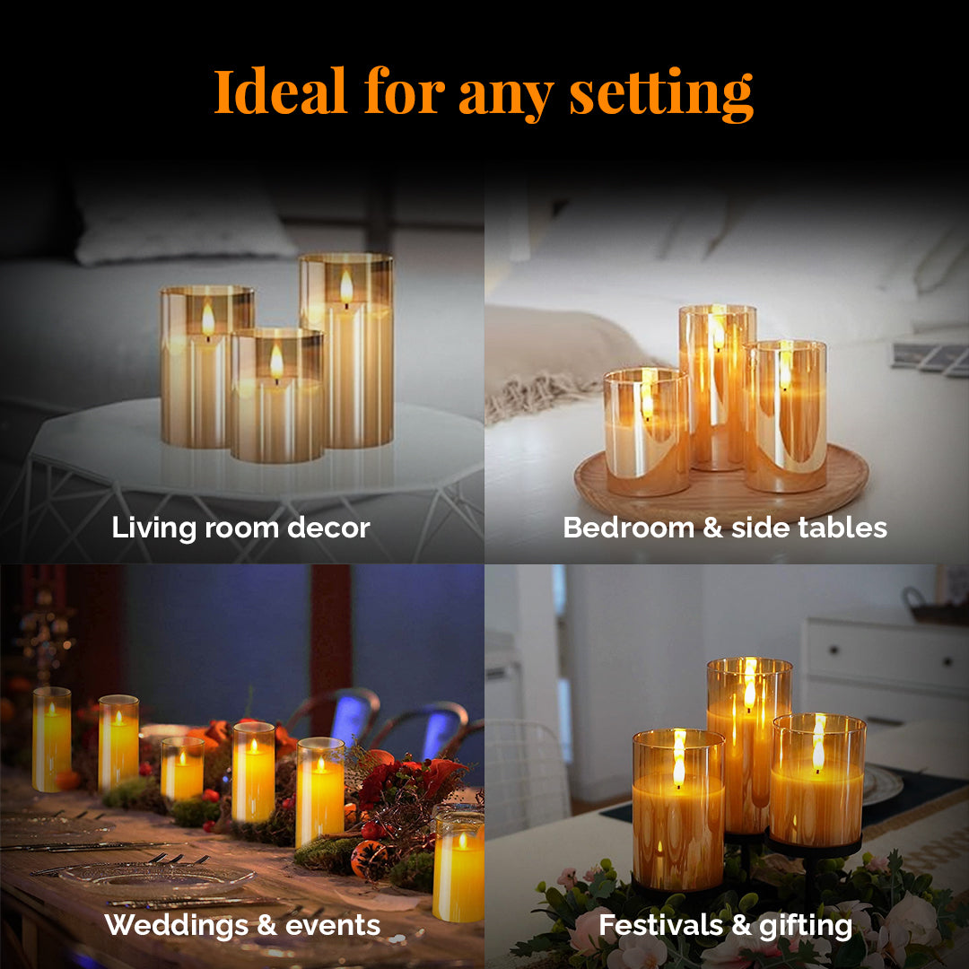 TYOHAAR LED Acrylic Glass Candle (Pack of 3)