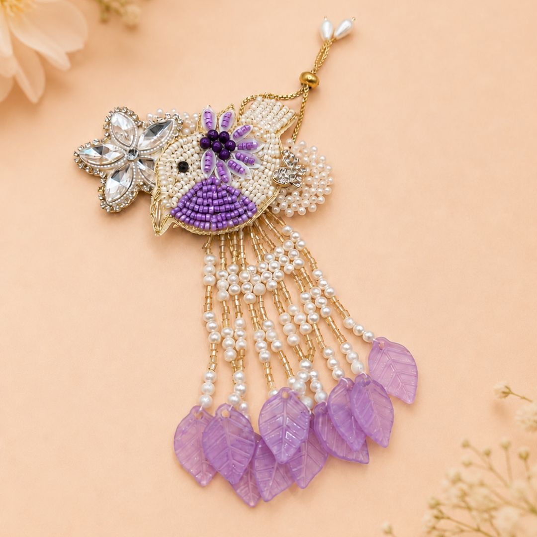 Purple Bird Handwork Lumba Rakhi For Bhabhi and Girls