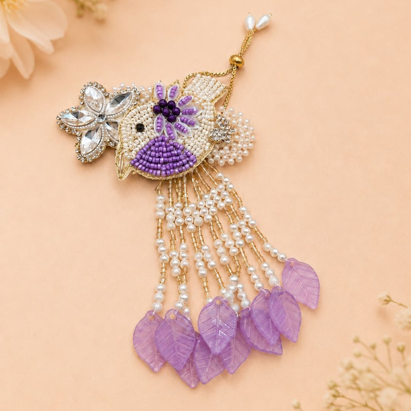 Purple Bird Handwork Lumba Rakhi For Bhabhi and Girls