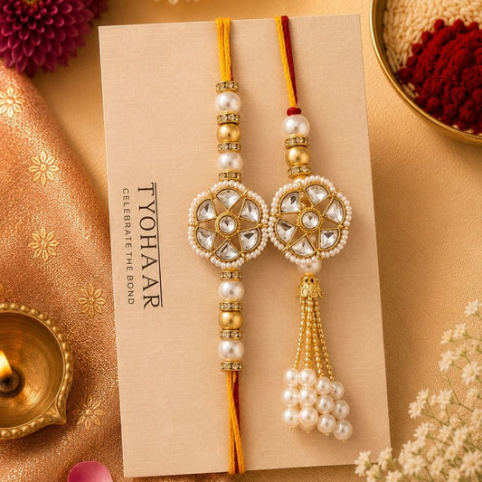Tyohaar Kundan Rakhi and Lumba Set for Bhaiya and Bhabhi