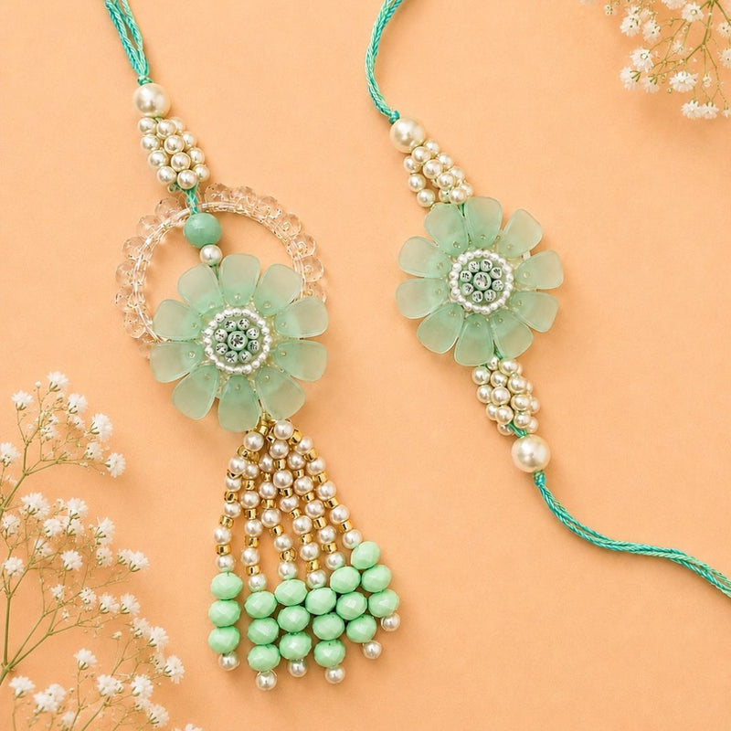 Pastel Flower Rakhi and Lumba Set For Bhaiya and Bhabhi