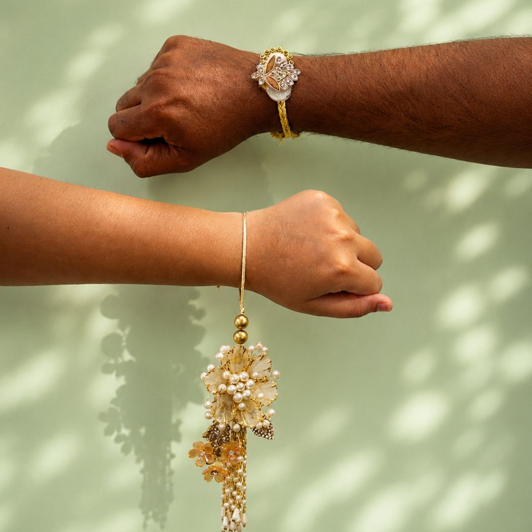 Blossom Flower Rakhi and Lumba Set for Bhaiya and Bhabhi