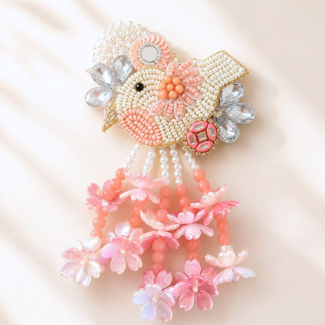 Peach Bird Handwork Lumba Rakhi For Bhabhi and Girls