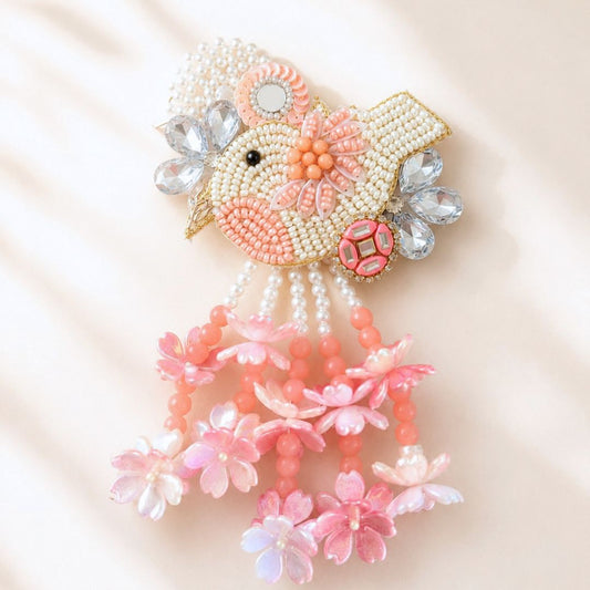 Peach Bird Handwork Lumba Rakhi For Bhabhi and Girls