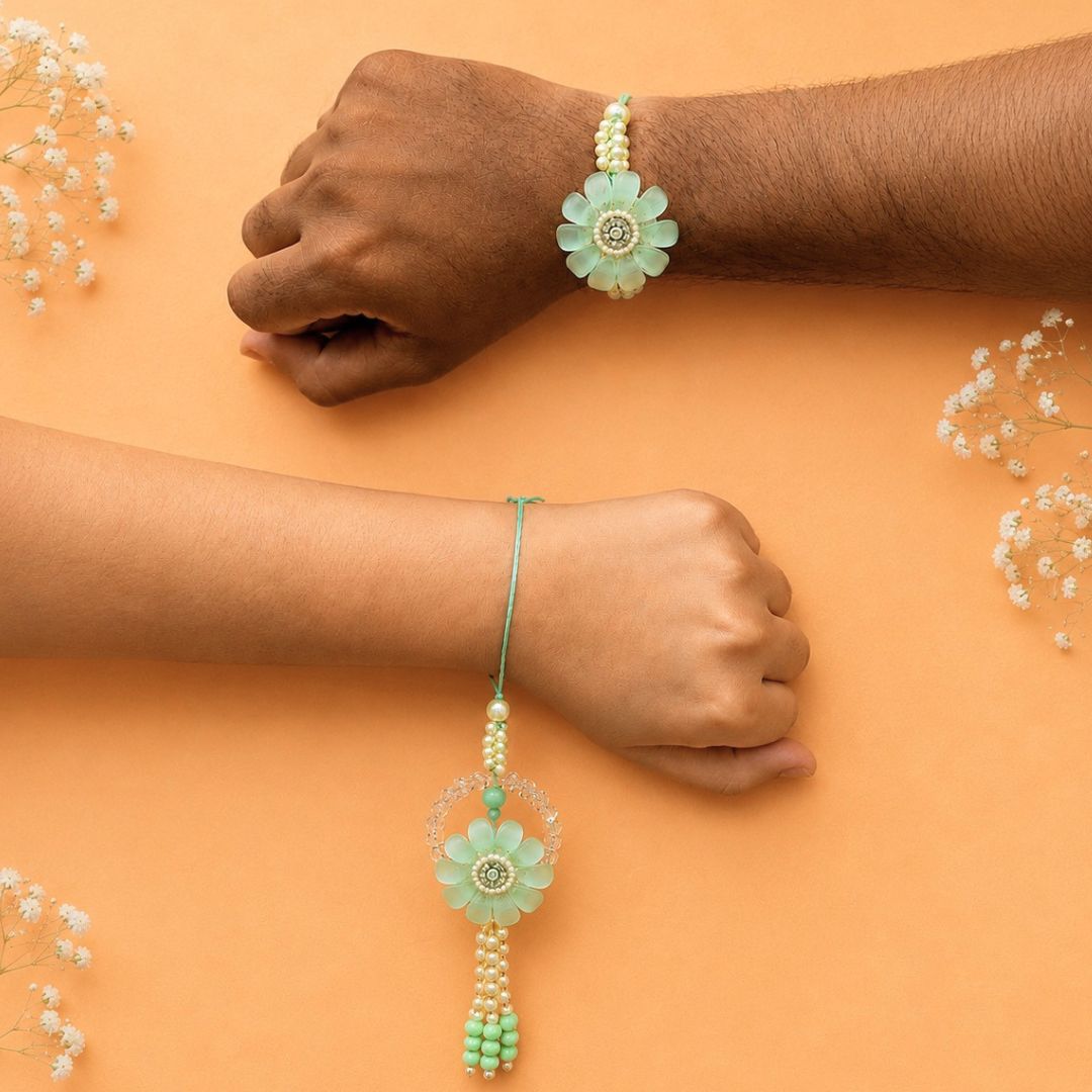 Pastel Flower Rakhi and Lumba Set For Bhaiya and Bhabhi