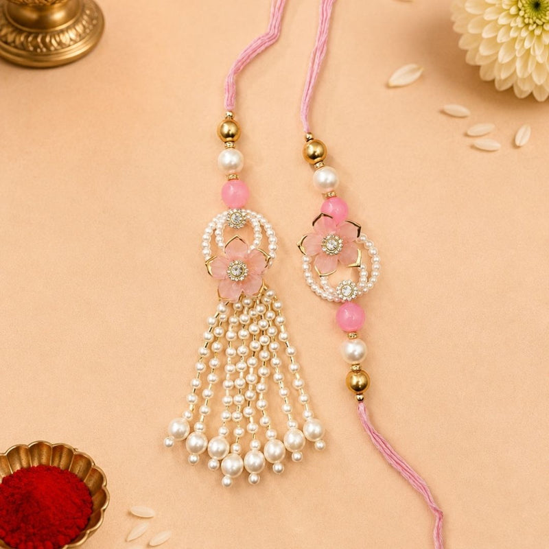 Tyohaar Pink Flower Rakhi and Lumba set for Bhaiya Bhabhi