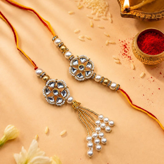 Tyohaar Kundan Rakhi and Lumba Set for Bhaiya and Bhabhi