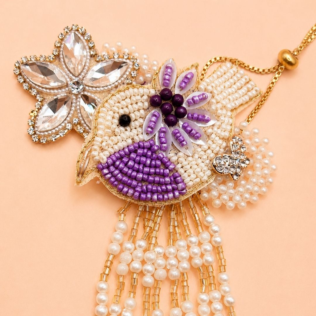 Purple Bird Handwork Lumba Rakhi For Bhabhi and Girls