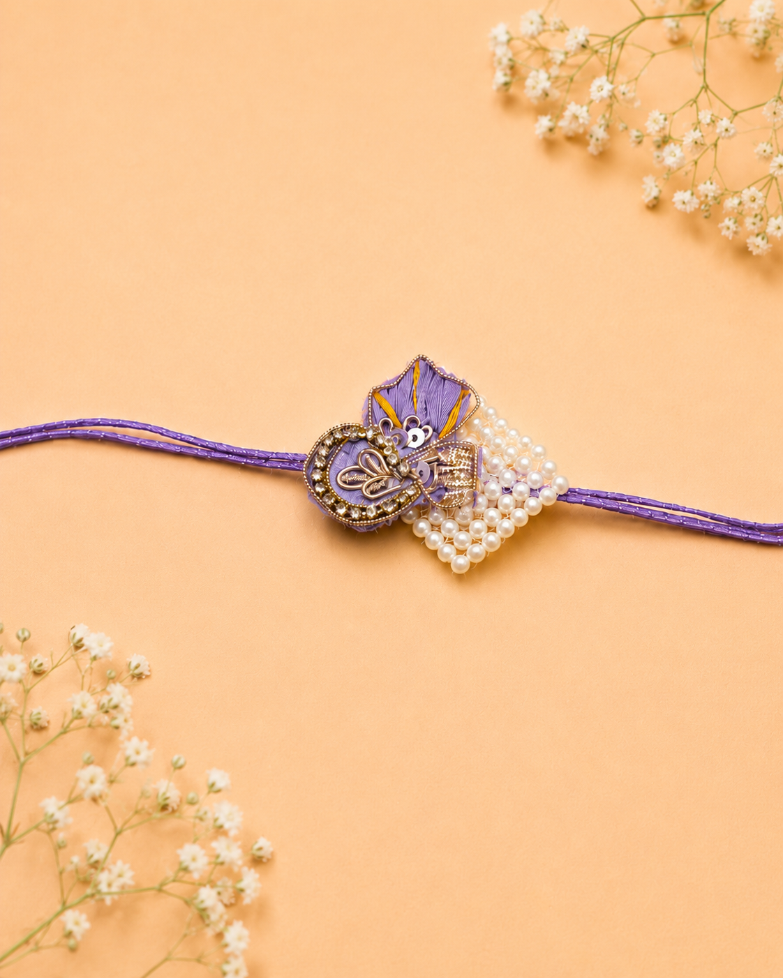 Tyohaar Purple Exclusive Handwork Rakhi and Lumba Set for Bhaiya and Bhabhi (Extra Large)