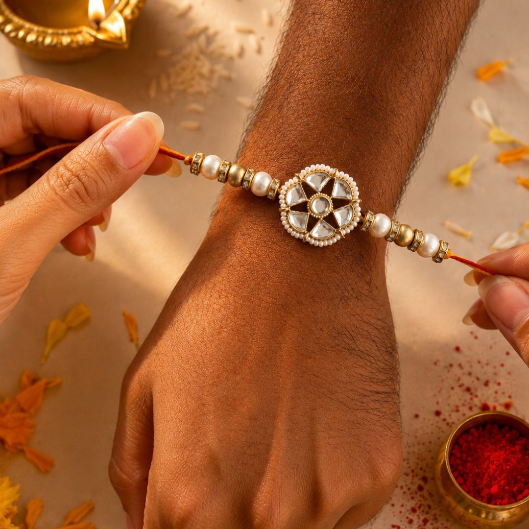 Tyohaar Kundan Rakhi and Lumba Set for Bhaiya and Bhabhi
