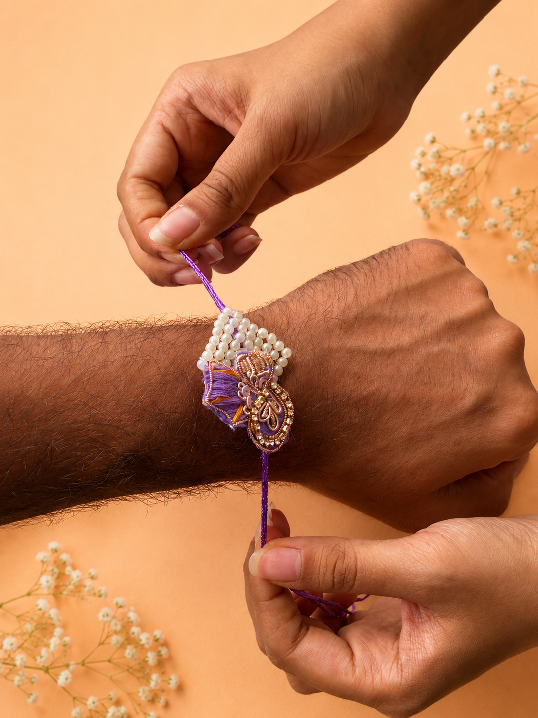 Tyohaar Purple Exclusive Handwork Rakhi and Lumba Set for Bhaiya and Bhabhi (Extra Large)