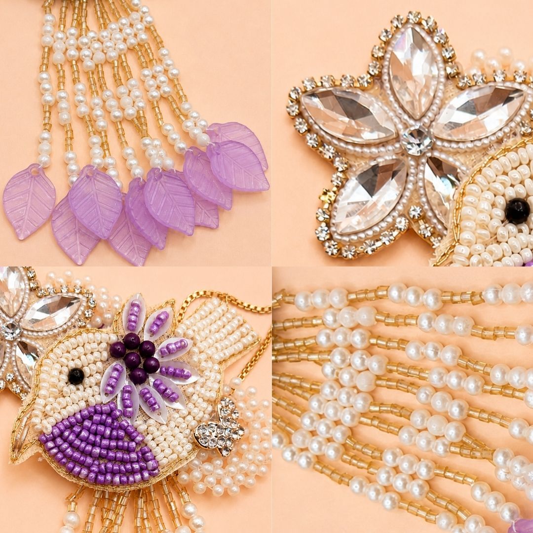 Purple Bird Handwork Lumba Rakhi For Bhabhi and Girls
