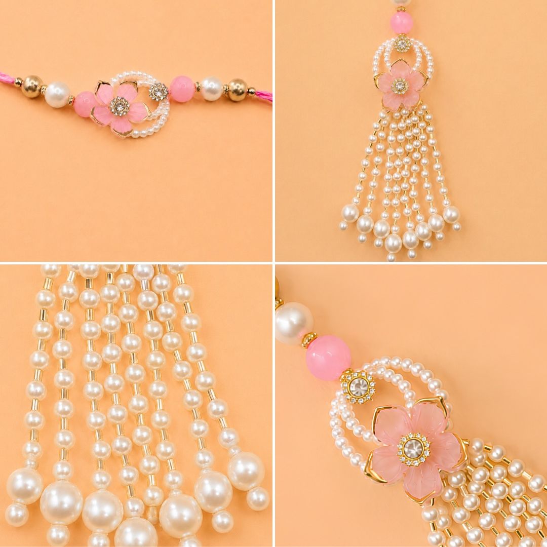 Tyohaar Pink Flower Rakhi and Lumba set for Bhaiya Bhabhi