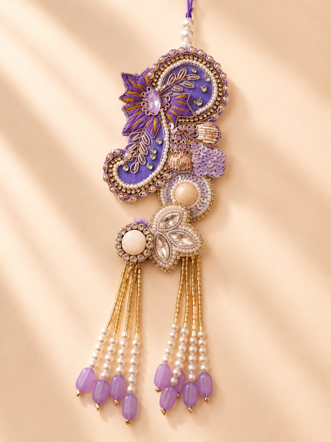 Tyohaar Purple Exclusive Handwork Rakhi and Lumba Set for Bhaiya and Bhabhi (Extra Large)