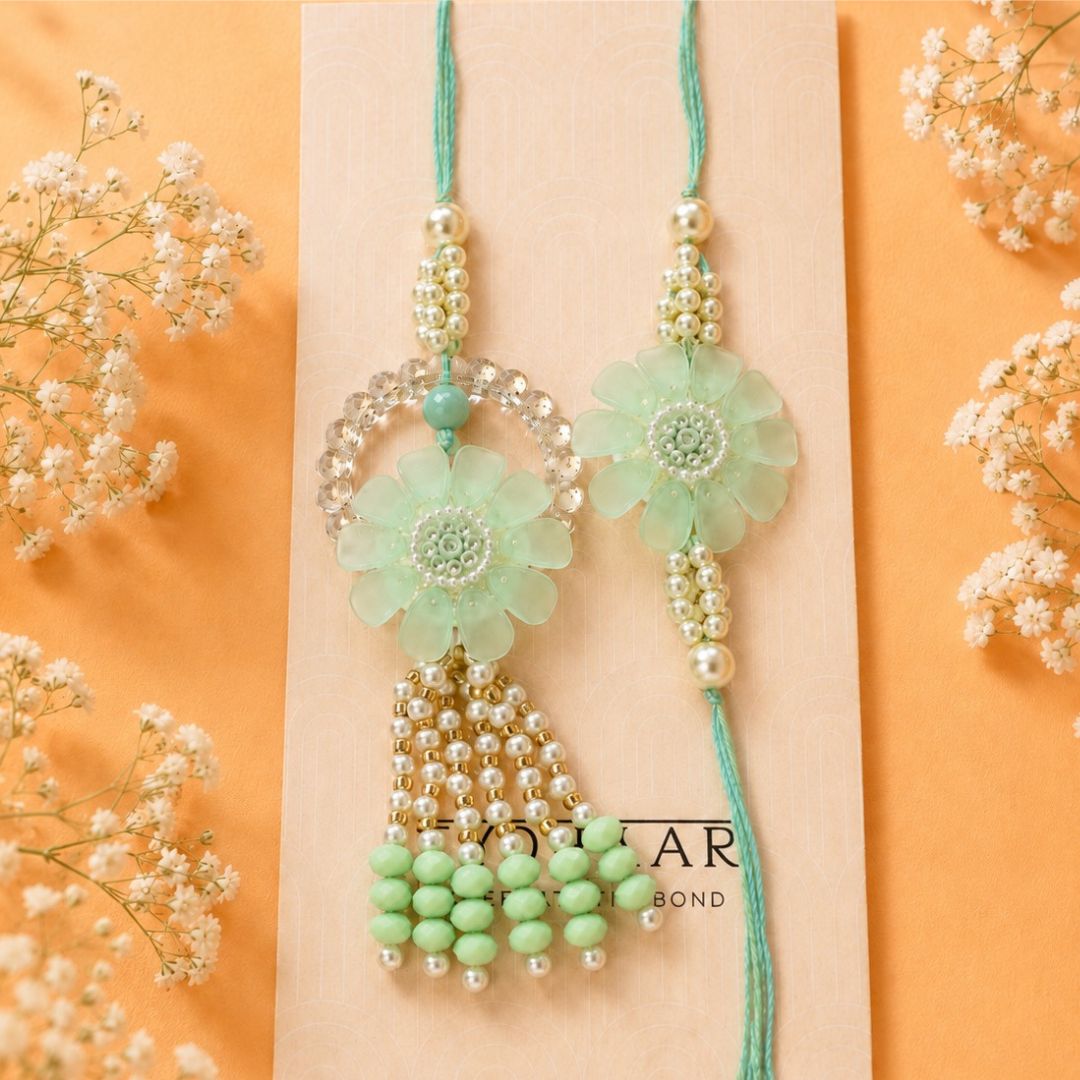 Pastel Flower Rakhi and Lumba Set For Bhaiya and Bhabhi