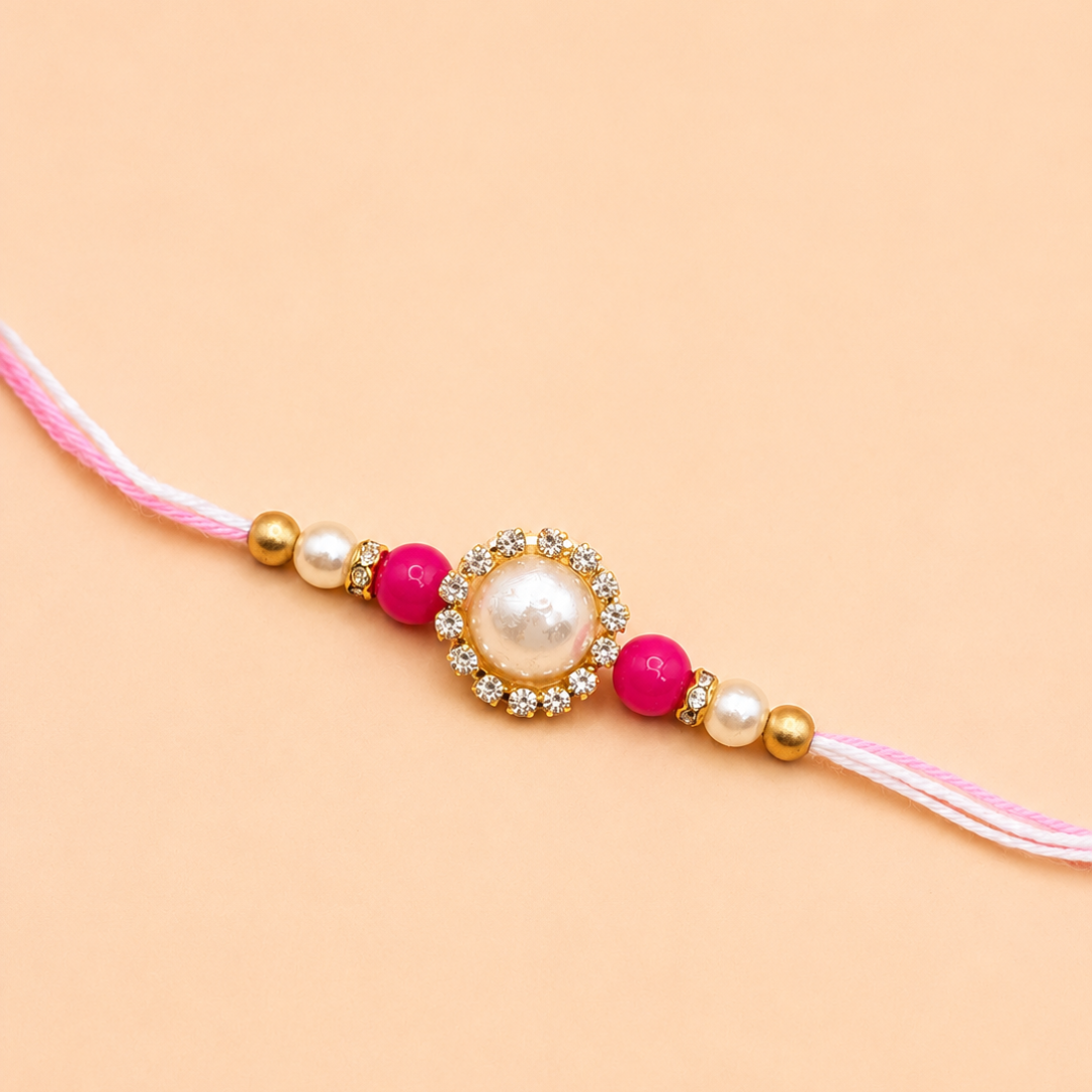 Lotus Handwork Zardosi Rakhi and Lumba Set for Bhaiya and Bhabhi