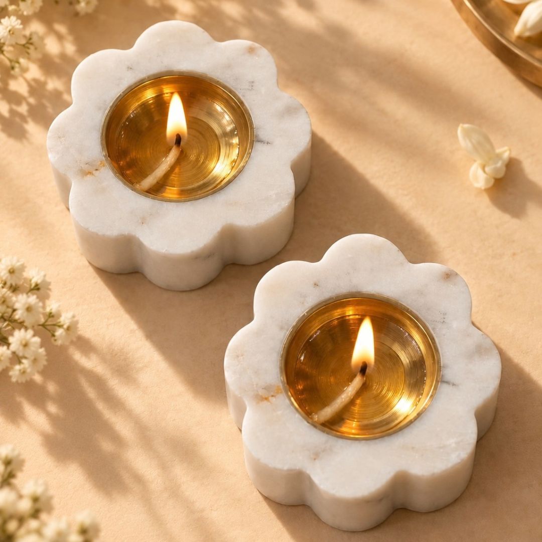 TYOHAAR Marble Diya Flower (Pack of 2)