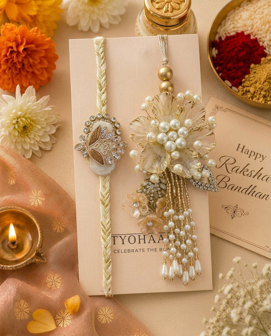 Blossom Flower Rakhi and Lumba Set for Bhaiya and Bhabhi