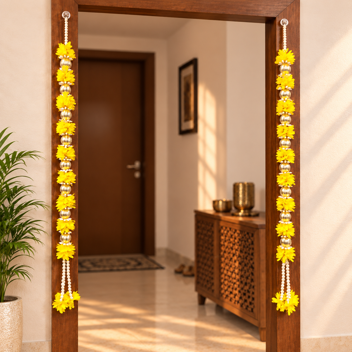 TYOHAAR Gotapatti Yellow Flower Toran (Pack of 2)