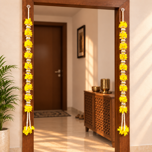 TYOHAAR Gotapatti Yellow Flower Toran (Pack of 2)