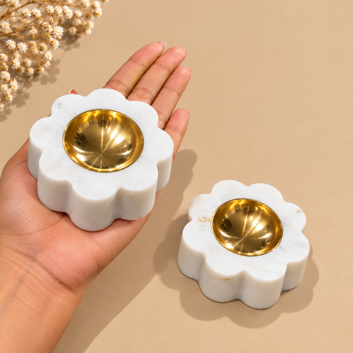 TYOHAAR Marble Diya Flower (Pack of 2)