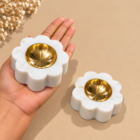 TYOHAAR Marble Diya Flower (Pack of 2)