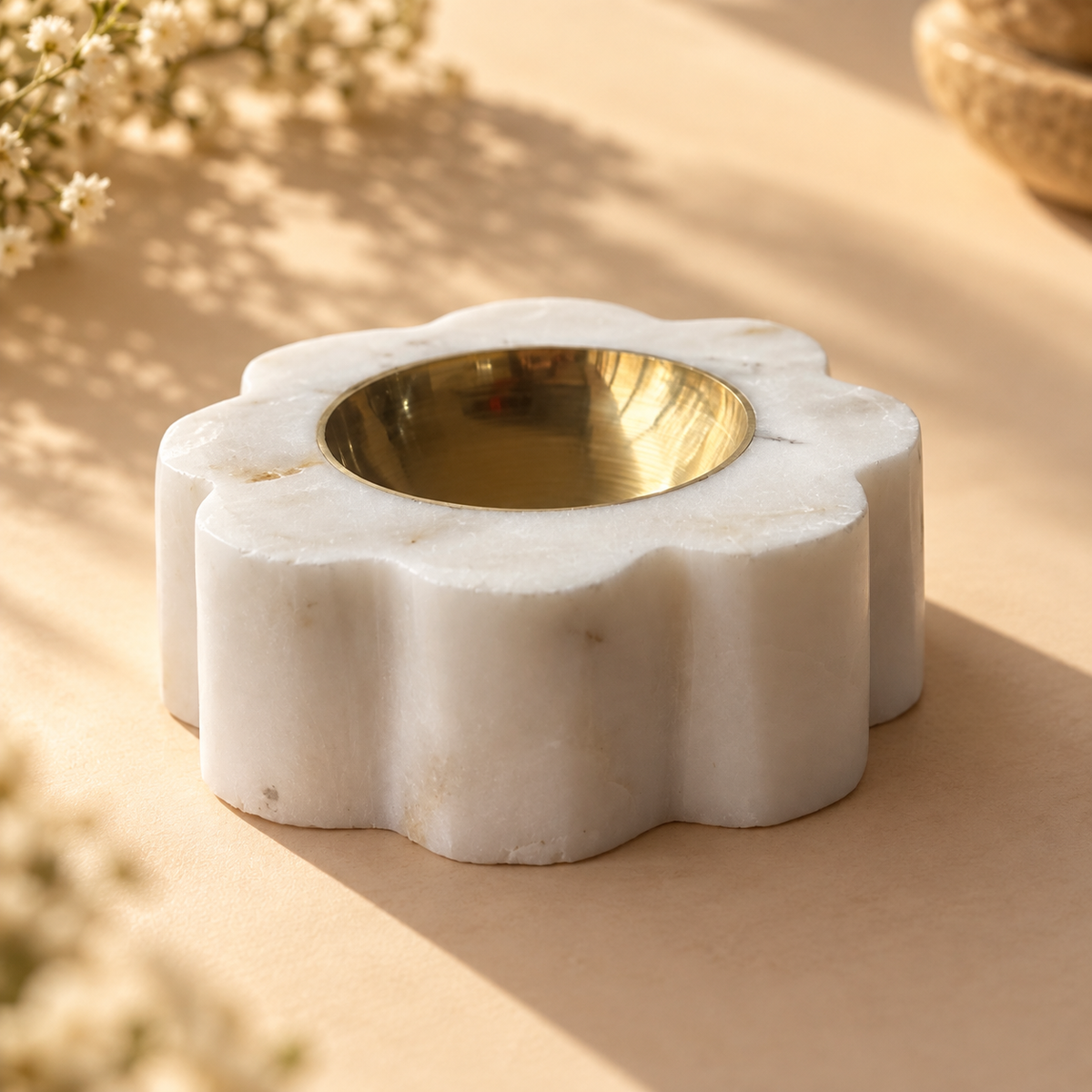 TYOHAAR Marble Diya Flower (Pack of 2)