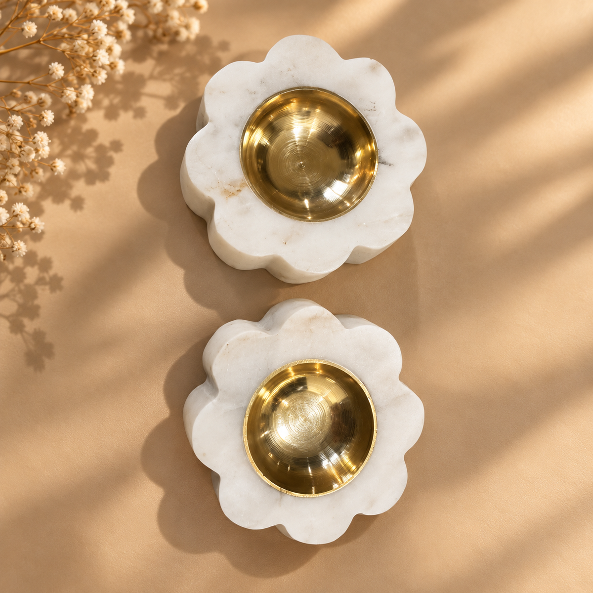TYOHAAR Marble Diya Flower (Pack of 2)