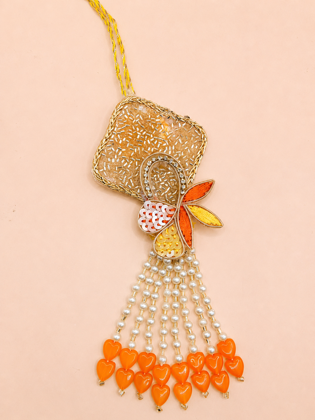 Sunshine Orange and Yellow Handwork Rakhi and Lumba Set For Bhahiya and Bhabhi