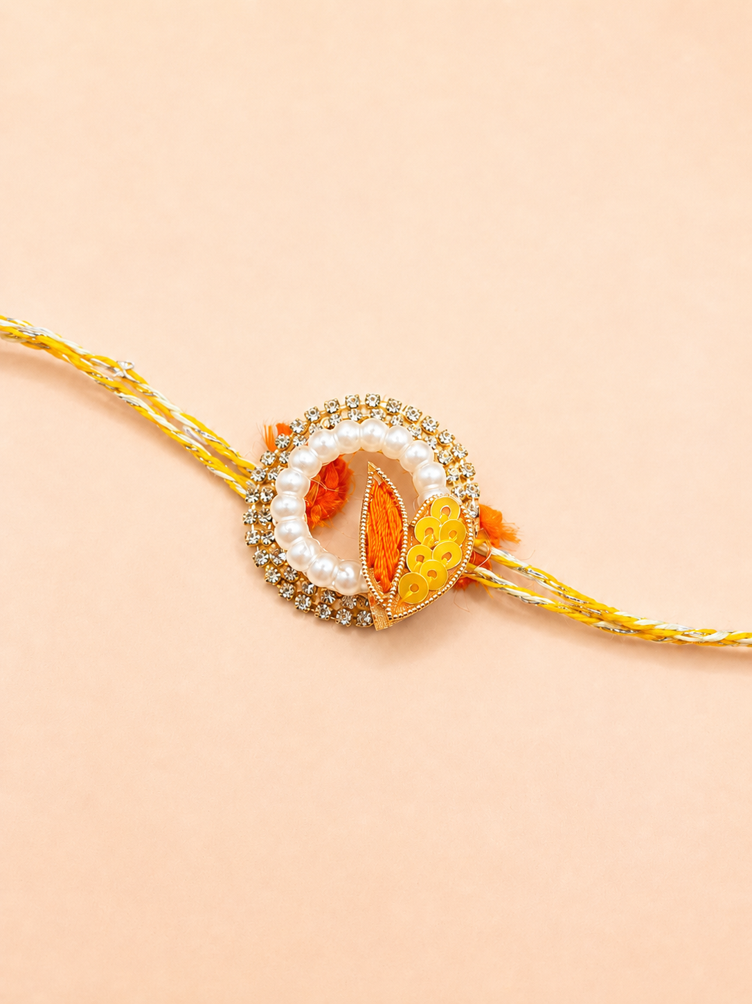 Sunshine Orange and Yellow Handwork Rakhi and Lumba Set For Bhahiya and Bhabhi