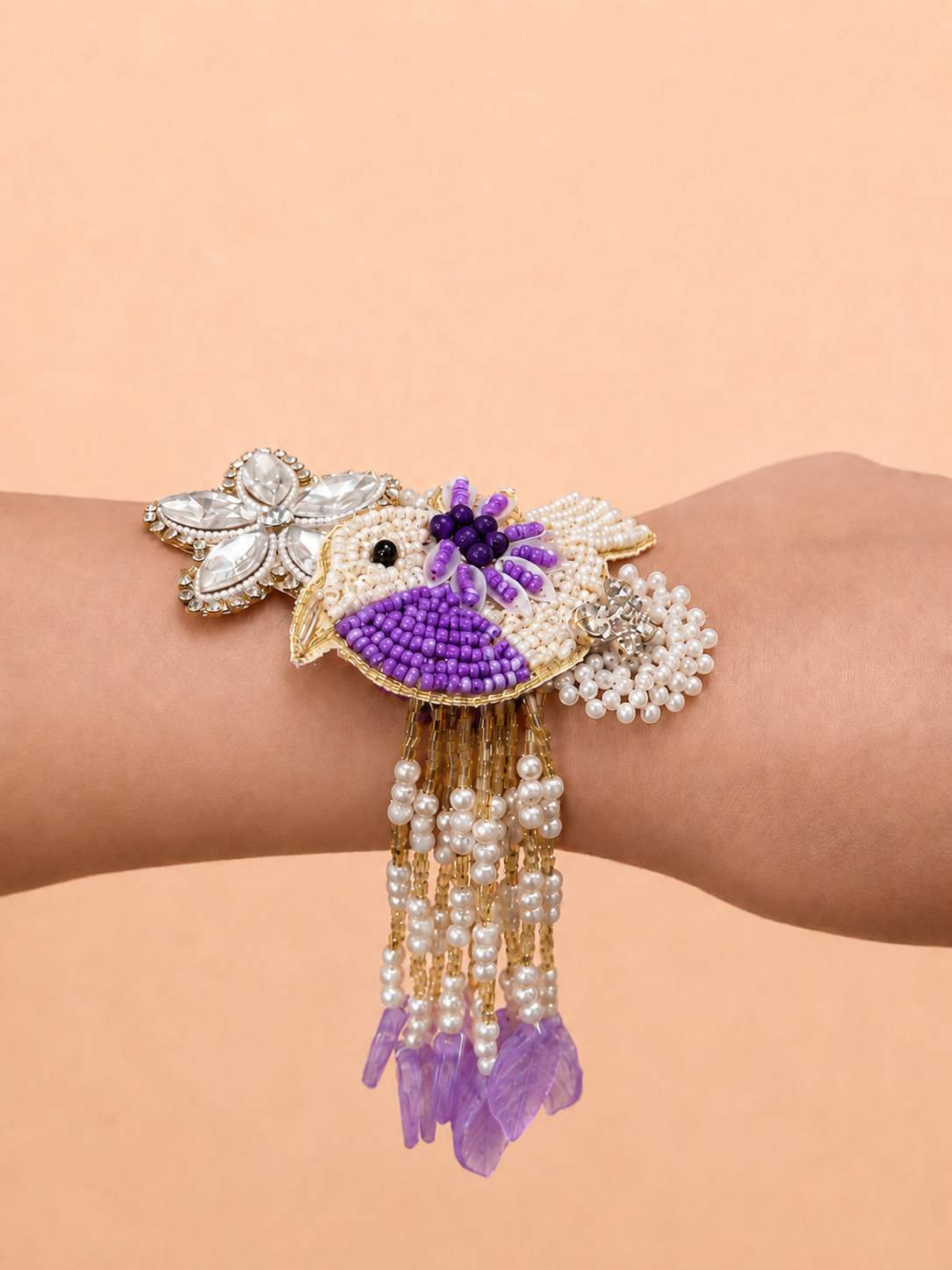 Purple Bird Handwork Lumba Rakhi For Bhabhi and Girls