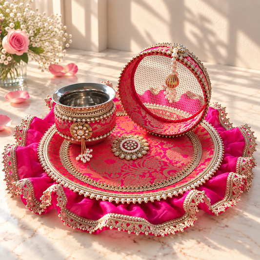 Tyohaar Rani Karwa Chauth Thaali Set of 4 (Thaali, Channi, Lota, Cover Up)