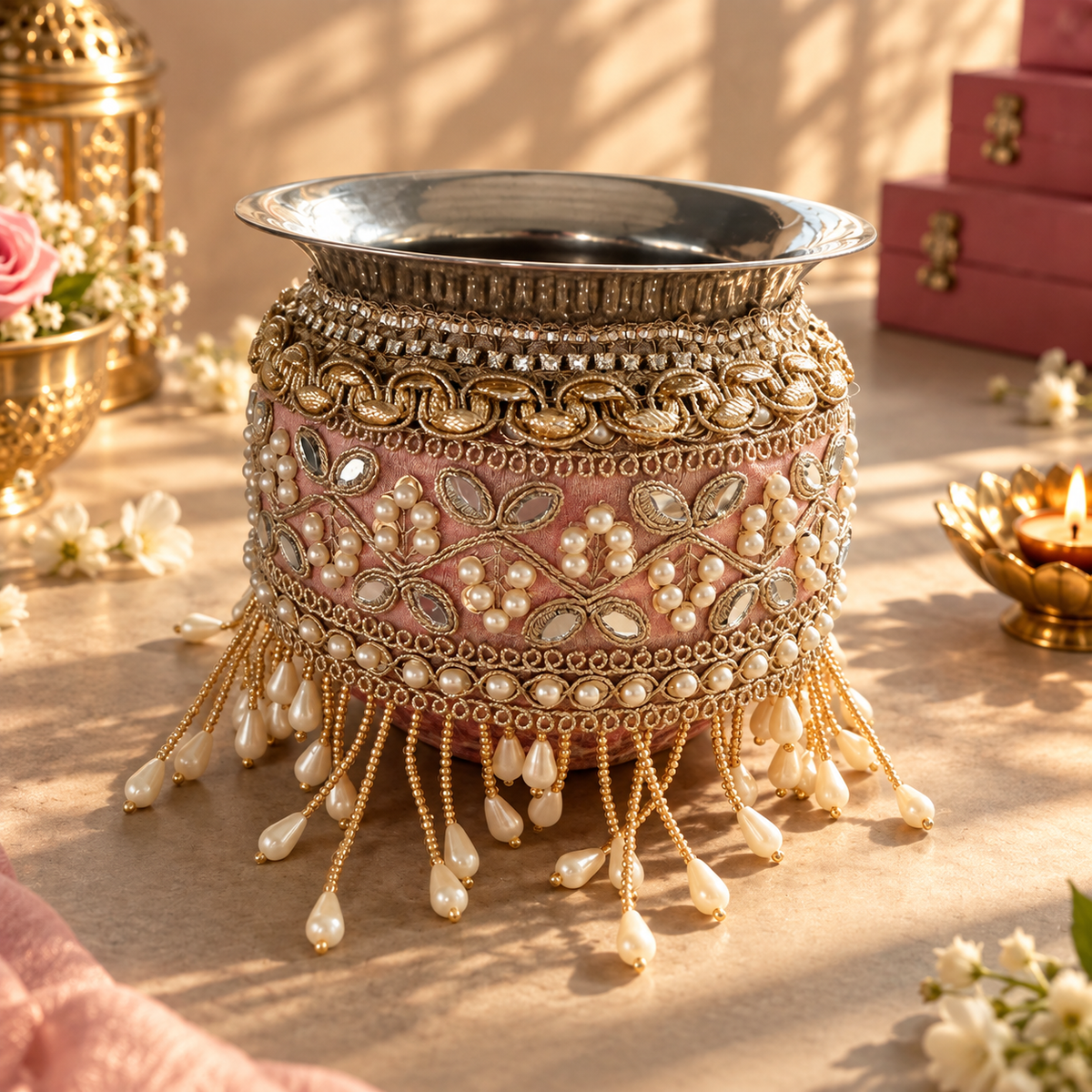Gul Karwachauth Thaali Set (Thaali, Lota, Channi, Cover up)
