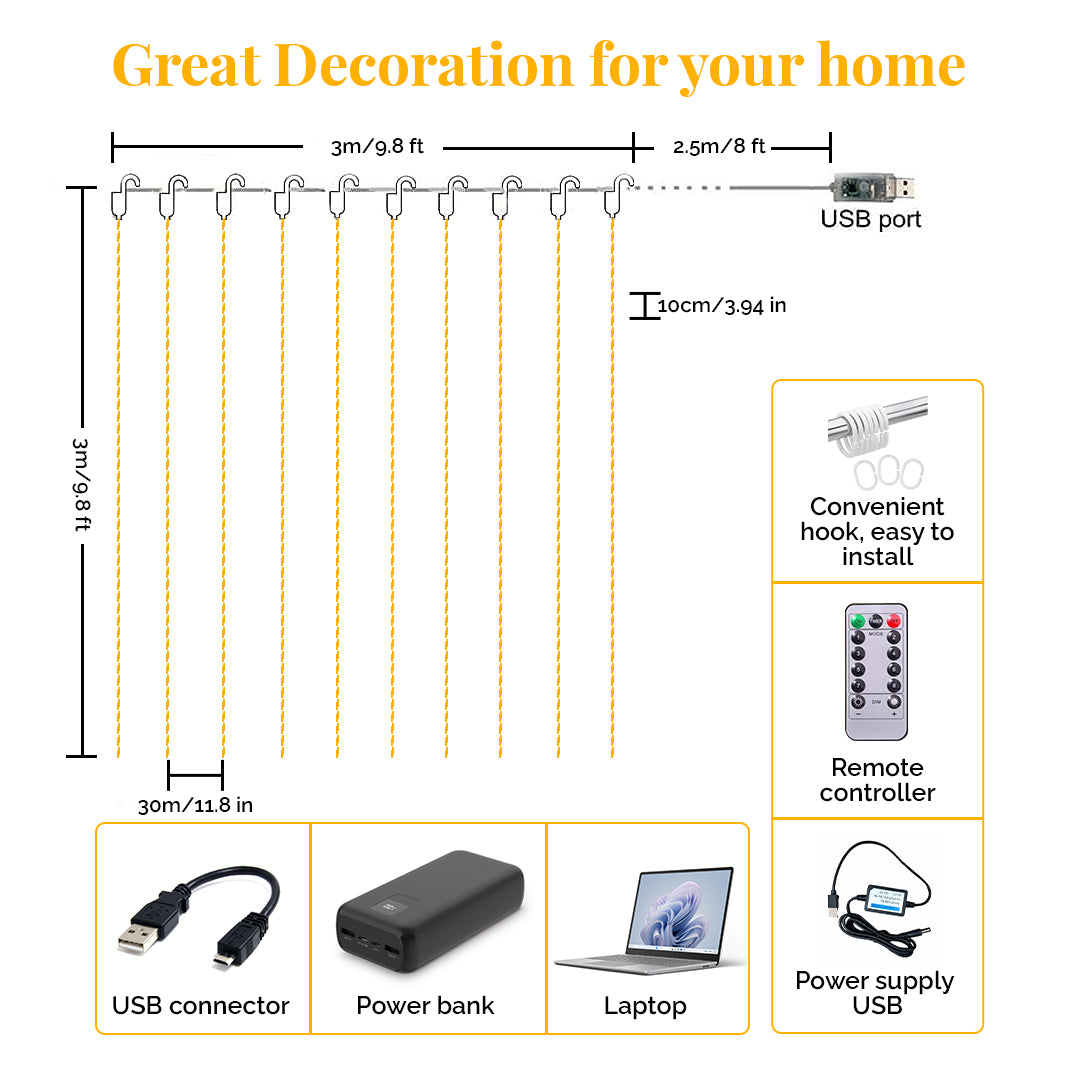 TYOHAAR Curtain LED Light (9.8Ft x 9.8Ft)