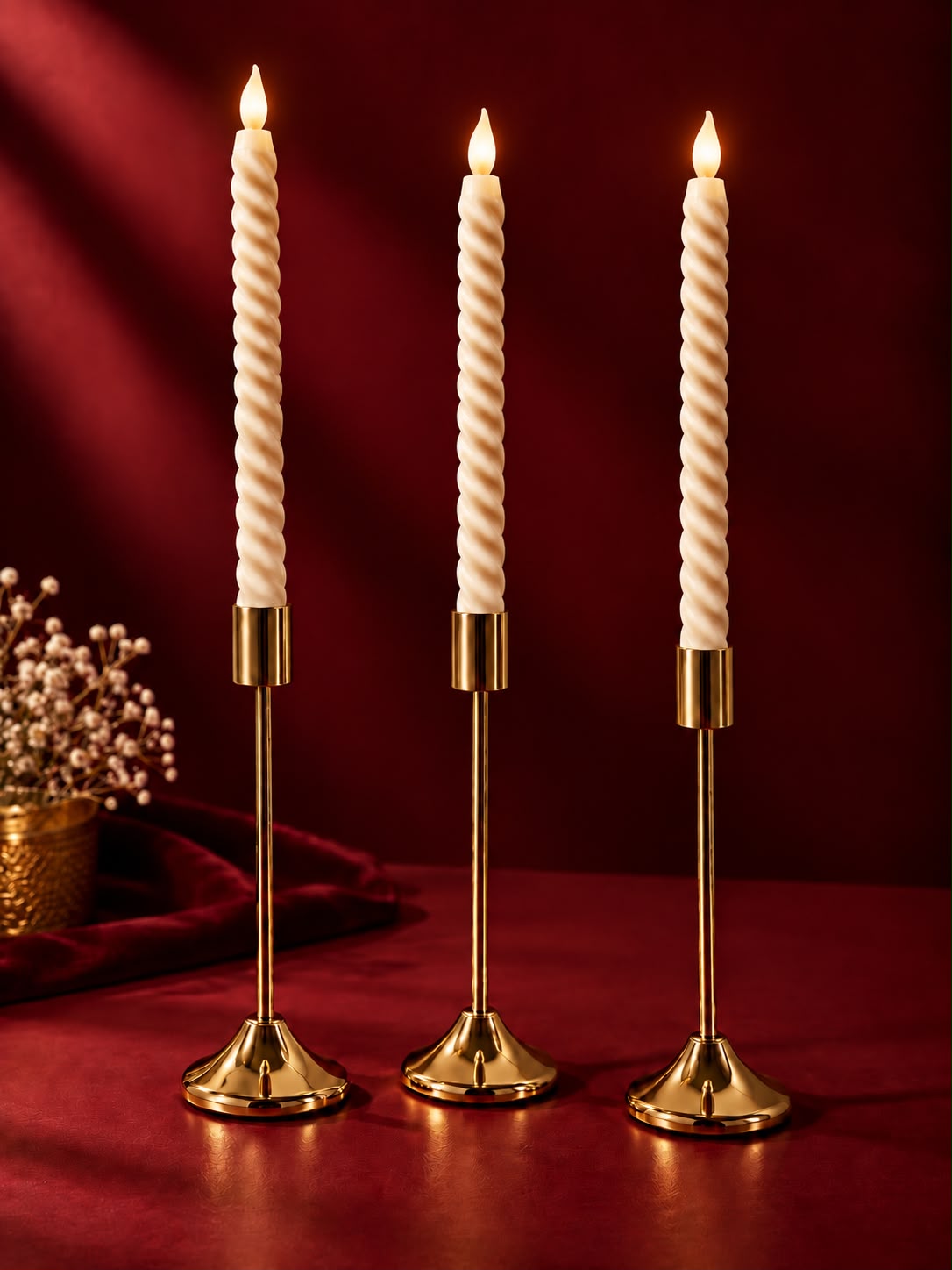 Tyohaar Golden Candle Stand set of 3