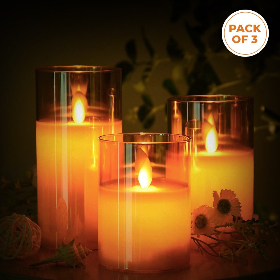 TYOHAAR LED Acrylic Glass Candle (Pack of 3)