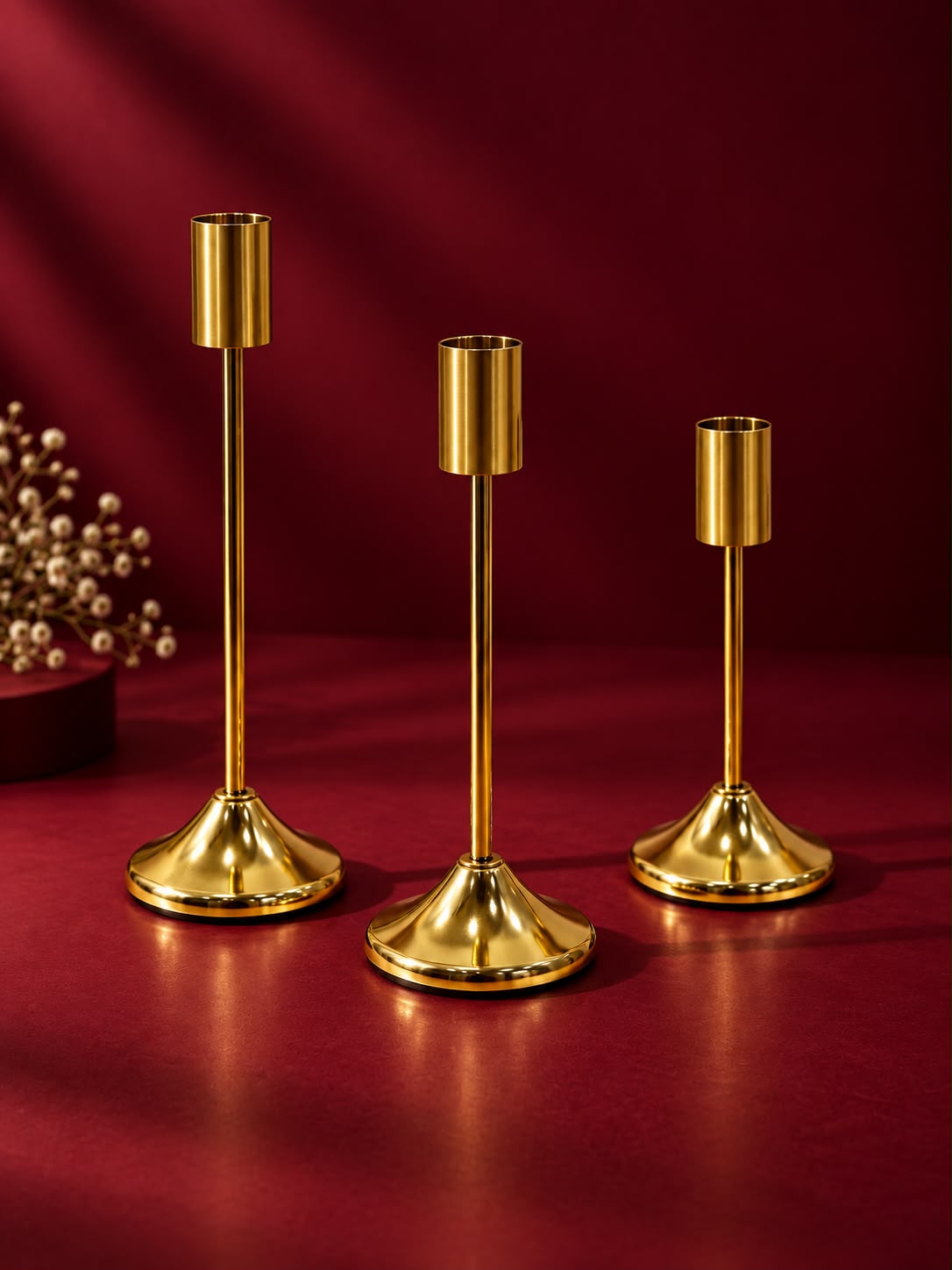 Tyohaar Golden Candle Stand set of 3