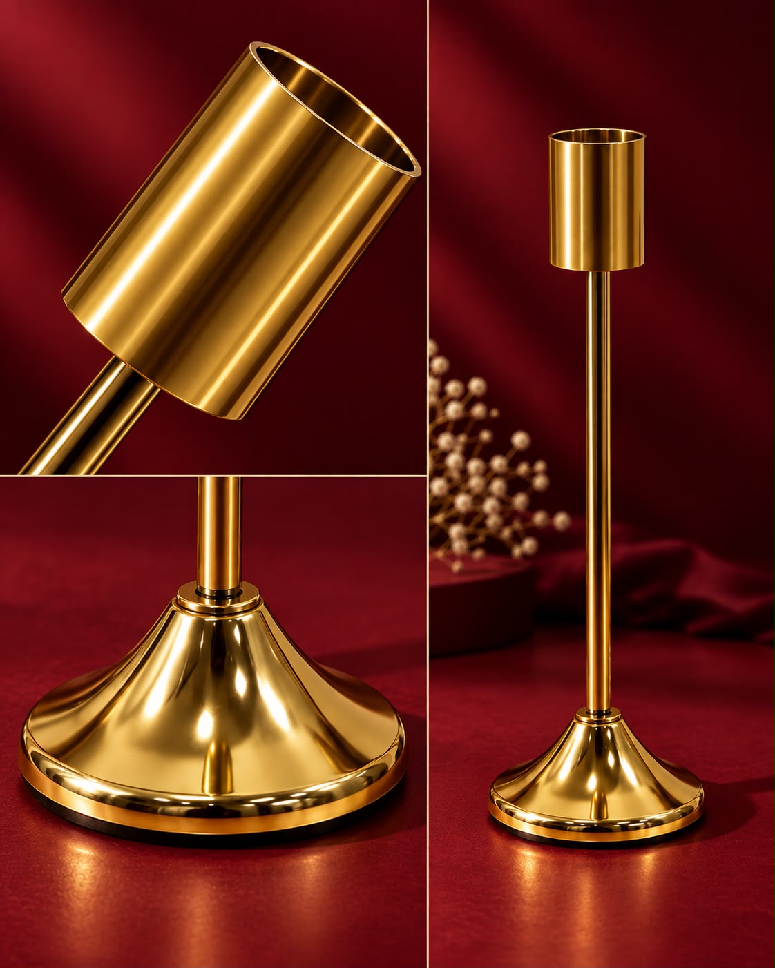 Tyohaar Golden Candle Stand set of 3