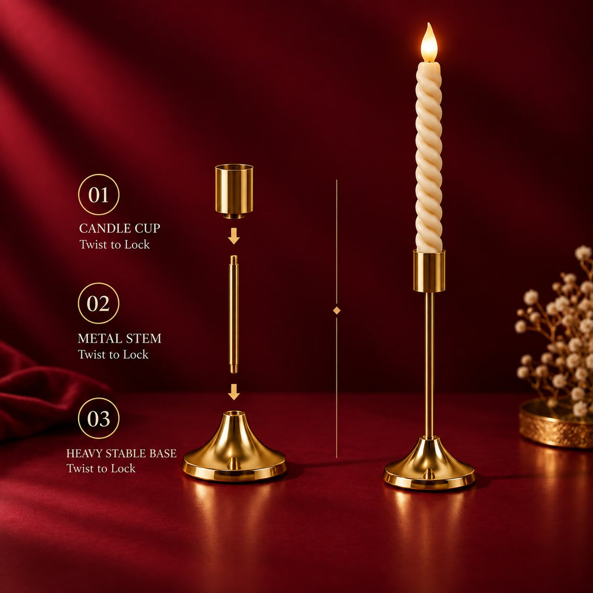Tyohaar Golden Candle Stand set of 3