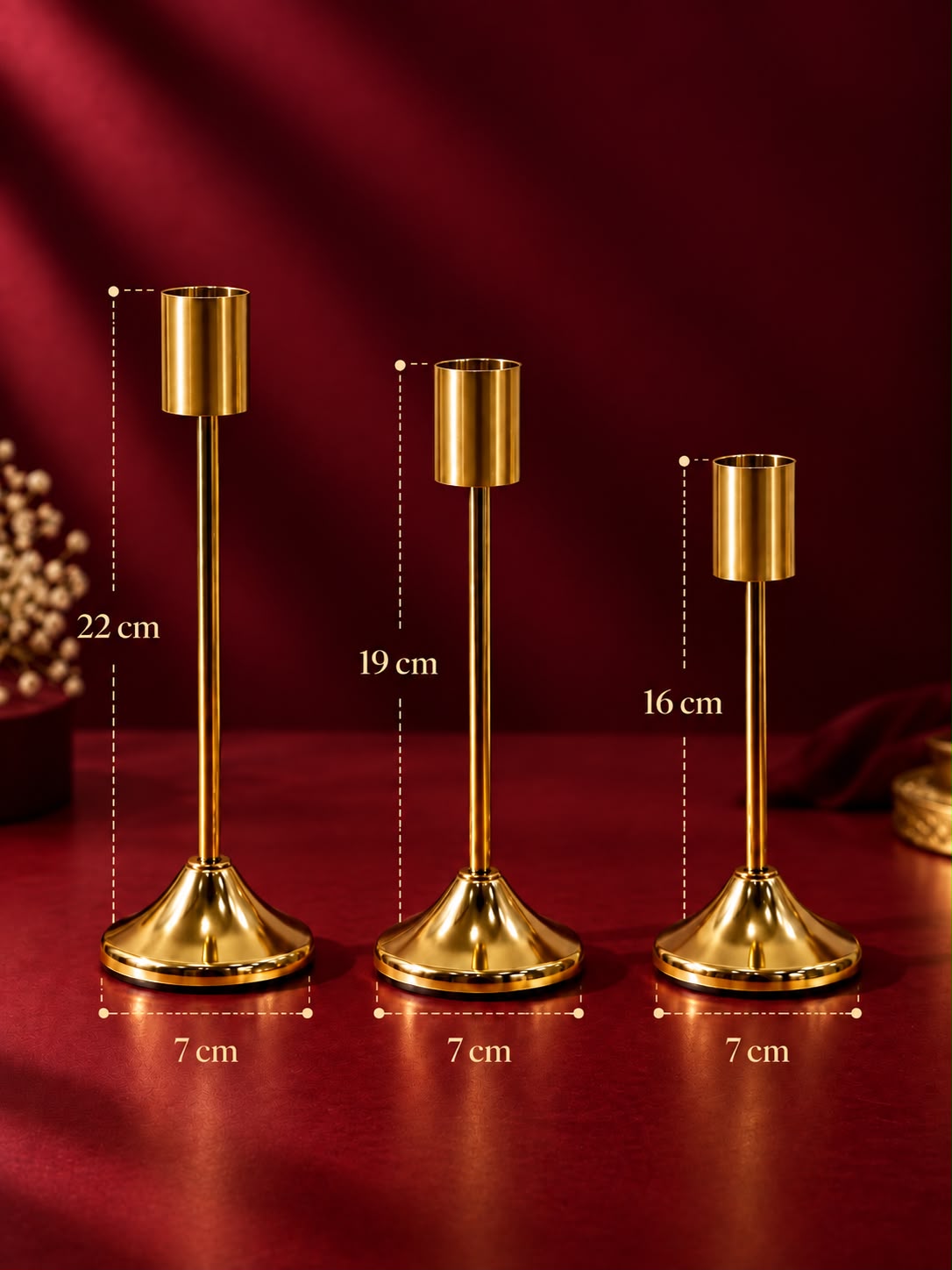 Tyohaar Golden Candle Stand set of 3